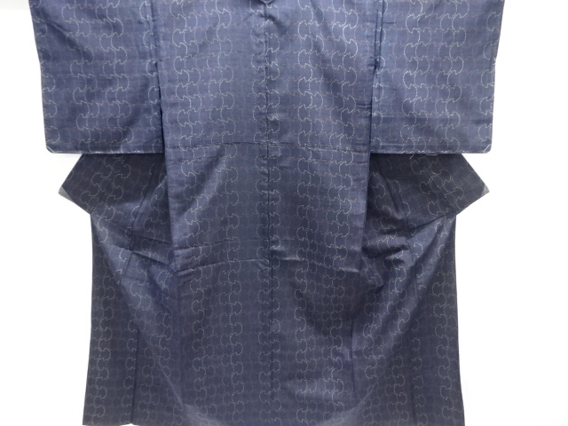 JAPANESE KIMONO / ANTIQUE LINE-DRAWN PATTERN WOVEN TSUMUGIHITOE KIMONO